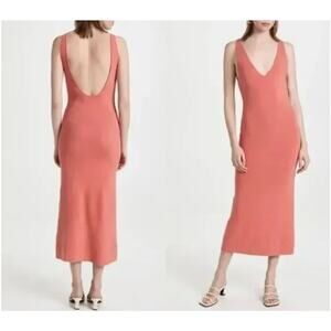 Free People Beach Daniela Low Scoop Back Sweater Ribbed Knit MIDI Dress Coral S